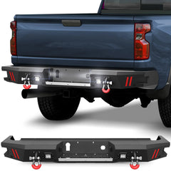 Rear Bumper for 20-23 Chevy Silverado/GMC Sierra 2500/3500 Truck Bumper Full Width Offroad Bumper w/Step Plate, 2x18w Lights, D-rings for 2020-2023 Chevy Silverado and GMC Sierra 2500/3500 POFENZE