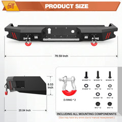 Rear Bumper for 20-23 Chevy Silverado/GMC Sierra 2500/3500 Truck Bumper Full Width Offroad Bumper w/Step Plate, 2x18w Lights, D-rings for 2020-2023 Chevy Silverado and GMC Sierra 2500/3500 POFENZE