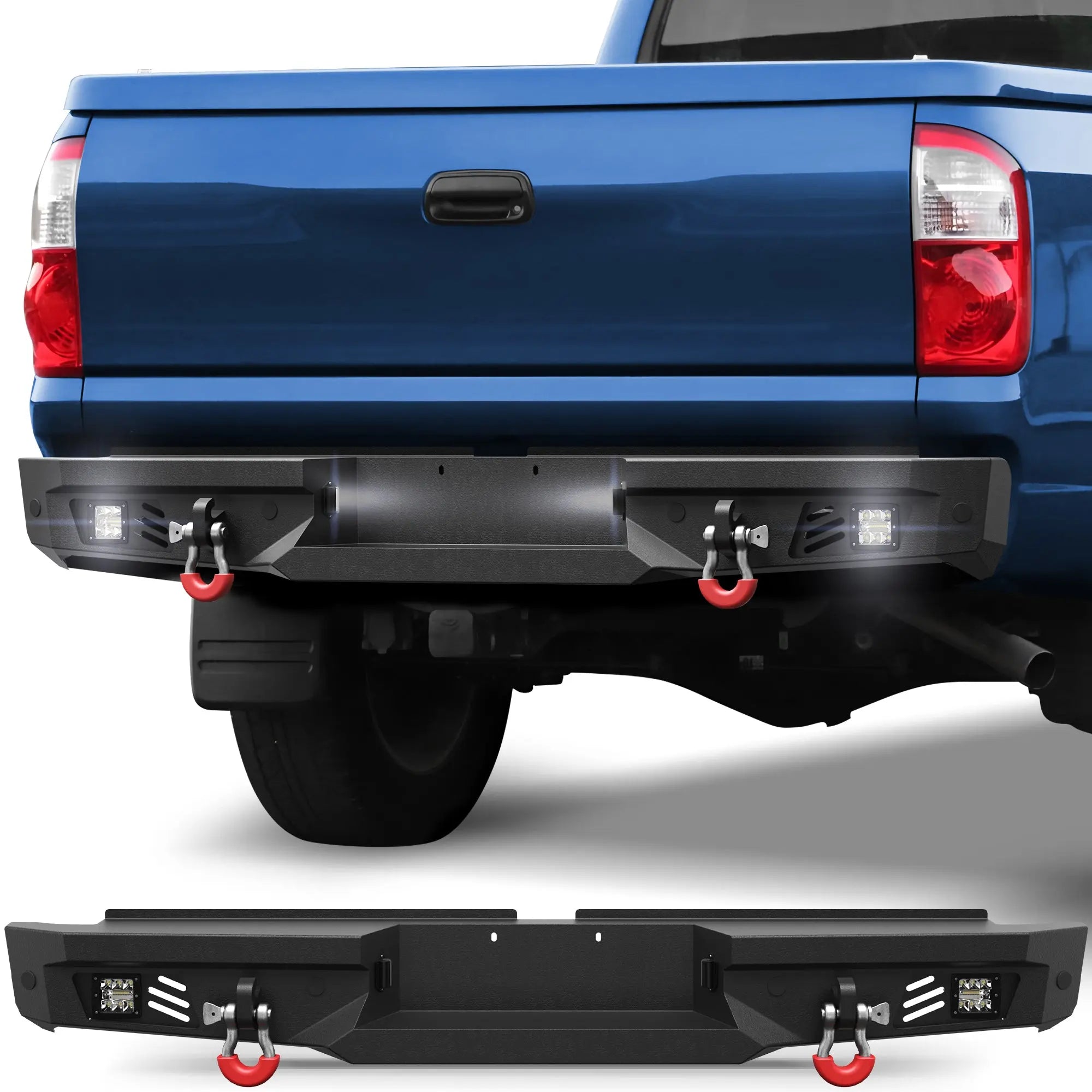 Rear Bumper for 2000-2006 Toyota Tundra Black Pickup Truck Bumper for Tundra w/Step Plate, 2x18w Lights POFENZE