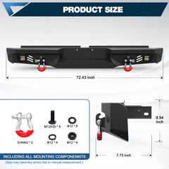 Rear Bumper for 2000-2006 Toyota Tundra Black Pickup Truck Bumper for Tundra w/Step Plate, 2x18w Lights POFENZE