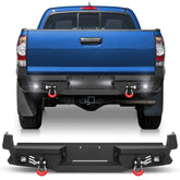 Rear Bumper for 2005-2015 Tacoma 2nd Gen Full Width Offroad Bumper w/Step Plate, 2x18w Lights, D-rings, License Plate Lights Pickup Trucks POFENZE
