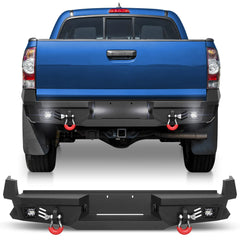 Rear Bumper for 2005-2015 Tacoma 2nd Gen Full Width Offroad Bumper w/Step Plate, 2x18w Lights, D-rings, License Plate Lights Pickup Trucks POFENZE