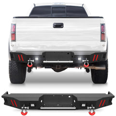 Rear Bumper for 2010-2014 Ford F150 SVT Raptor Full Width Offroad Bumper w/Step Plate, 2x18w Lights, D-rings POFENZE