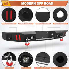 Rear Bumper for 2010-2014 Ford F150 SVT Raptor Full Width Offroad Bumper w/Step Plate, 2x18w Lights, D-rings POFENZE