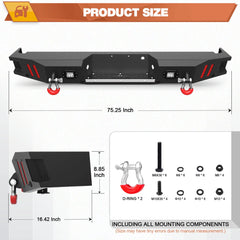 Rear Bumper for 2010-2014 Ford F150 SVT Raptor Full Width Offroad Bumper w/Step Plate, 2x18w Lights, D-rings POFENZE