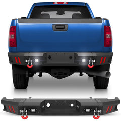 Rear Bumper for 2011-2014 Chevy Silverado/GMC Sierra 2500/3500 Full Width Offroad Bumper w/Step Plate, 2x18w Lights, D-rings for 2011-2014 Chevy Silverado and GMC Sierra 2500/3500 Trucks POFENZE
