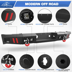 Rear Bumper for 2011-2014 Chevy Silverado/GMC Sierra 2500/3500 Full Width Offroad Bumper w/Step Plate, 2x18w Lights, D-rings for 2011-2014 Chevy Silverado and GMC Sierra 2500/3500 Trucks POFENZE