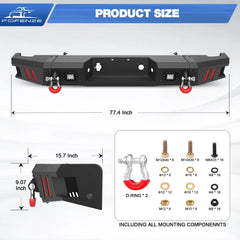 Rear Bumper for 2011-2014 Chevy Silverado/GMC Sierra 2500/3500 Full Width Offroad Bumper w/Step Plate, 2x18w Lights, D-rings for 2011-2014 Chevy Silverado and GMC Sierra 2500/3500 Trucks POFENZE