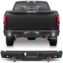 Rear Bumper for 2015-2023 Ford F150 Pickup, w/Step Plate, Fog Lights, License Plate Lights and D-rings (Excluding Raptor & Ecoboost) POFENZE