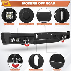 Rear Bumper for 2018-2020 Ford F150 Pickup Trucks Full Width Offroad Bumper w/Step Plate, 2x18w Lights, D-rings, License Plate Lights (Excluding Raptor) POFENZE