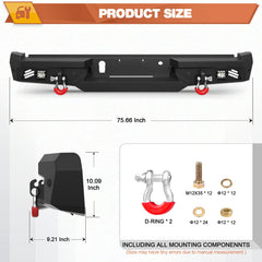 Rear Bumper for 2018-2020 Ford F150 Pickup Trucks Full Width Offroad Bumper w/Step Plate, 2x18w Lights, D-rings, License Plate Lights (Excluding Raptor) POFENZE