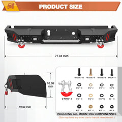 Rear Bumper for Chevy Silverado 1500 / GMC Sierra 1500 2019-2024 w/Step Plate, Lights, Sensor Holes and D-rings, Textured Black Pickup Truck Bumper POFENZE