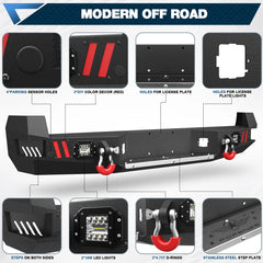 Rear Bumper w/D-rings, LED Lights, Sensor Holes, Stainless Steel Step Plate, Back Bumper for Tacoma 2nd Gen 2005 2006 2007 2008 2009 2010 2011 2012 2013 2014 2015 POFENZE