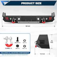 Rear Bumper w/D-rings, LED Lights, Sensor Holes, Stainless Steel Step Plate, Back Bumper for Tacoma 2nd Gen 2005 2006 2007 2008 2009 2010 2011 2012 2013 2014 2015 POFENZE