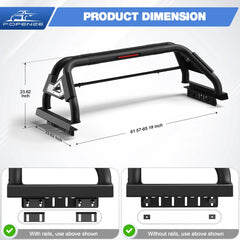 Roll Bar for Pickup Truck Compatible with Mid Size Trucks (Tacoma,Ford Ranger, Colorado, Canyon,Nissan POFENZE