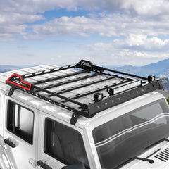 Roof Rack for 2007-2022 Jeep Wrangler JK JL 4 Door Roof Rack Cargo Basket with LED Lights POFENZE