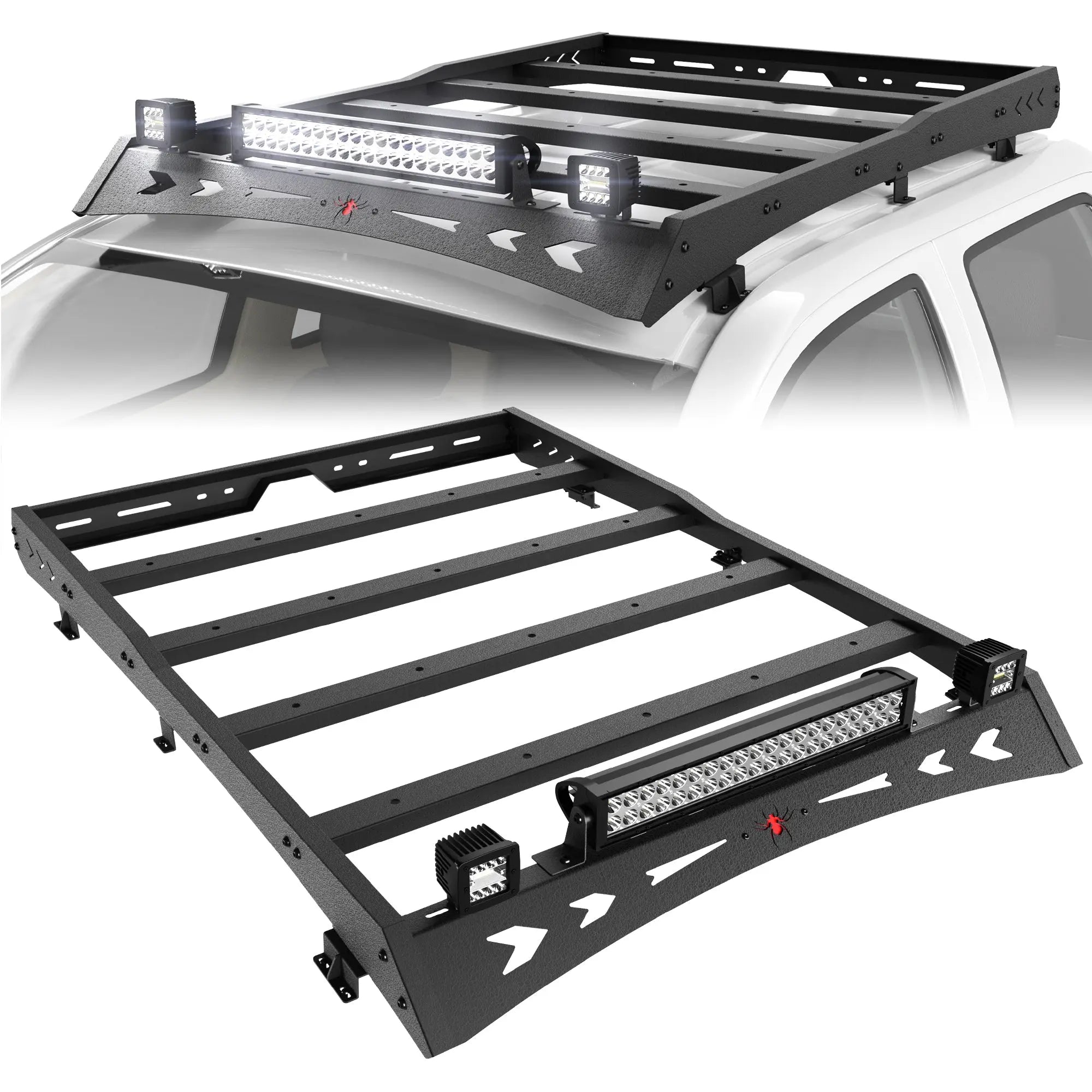 Roof Rack for Tacoma 2005-2022 Cargo Carrier Heavy Duty Top Roof Basket Rack Extension with 3 Lights Bar Fit POFENZE