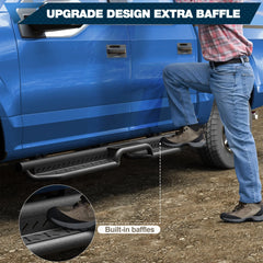 Running Boards 2 Raised Side Step for 2009-2014 F150 Crew Cab (4 Full Size Door) Powder Coated Black Nerf Bars POFENZE