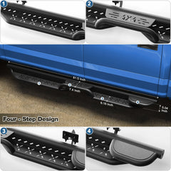 Running Boards 2 Raised Side Step for 2009-2014 F150 Crew Cab (4 Full Size Door) Powder Coated Black Nerf Bars POFENZE
