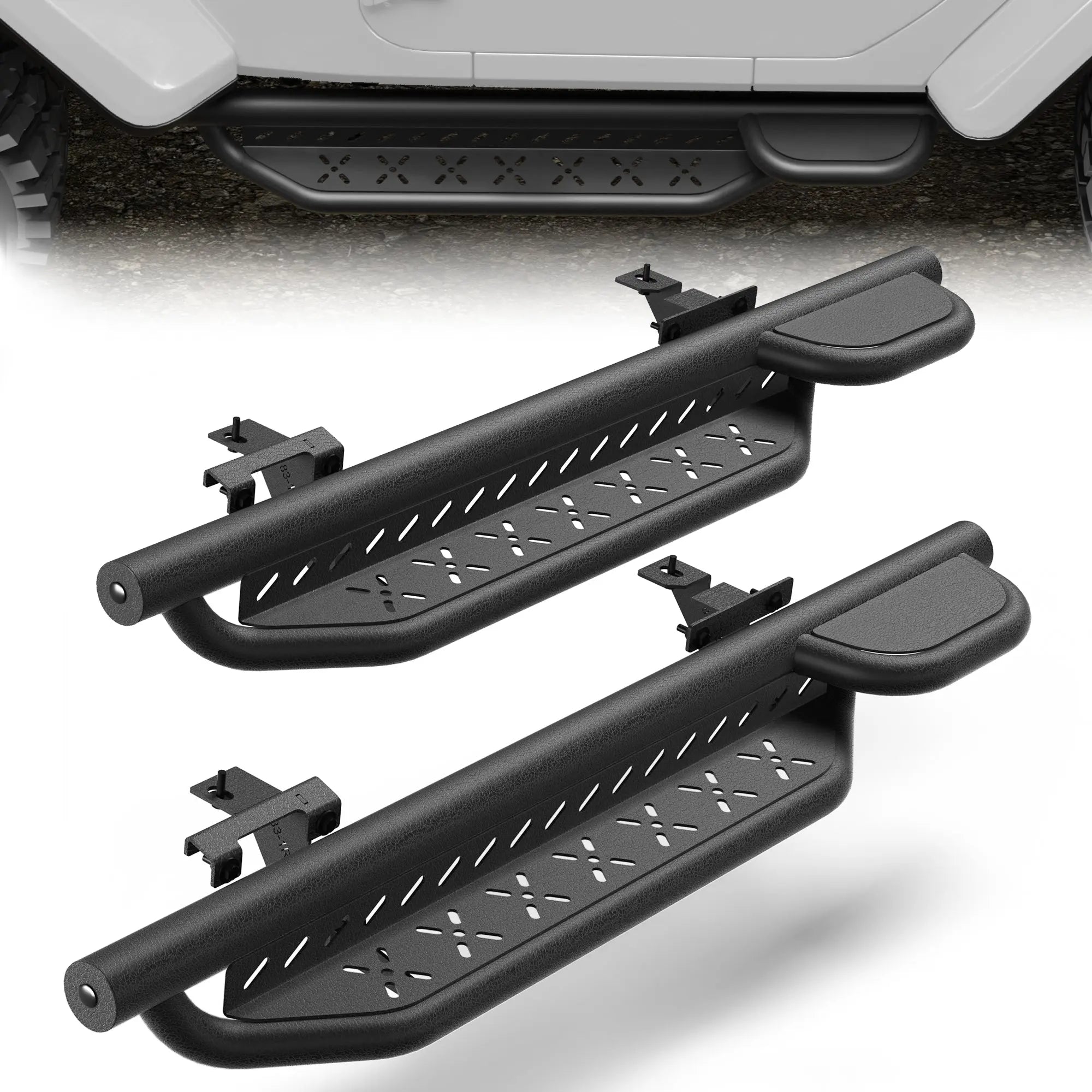 Running Boards Side Steps Raised Step Compatible with 2019-2024 Jeep Wrangler JL 2 Doors Only Black Carbon Steel Nerf Bars POFENZE