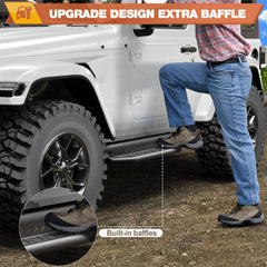 Running Boards Side Steps Raised Step Compatible with 2019-2024 Jeep Wrangler JL 2 Doors Only Black Carbon Steel Nerf Bars POFENZE