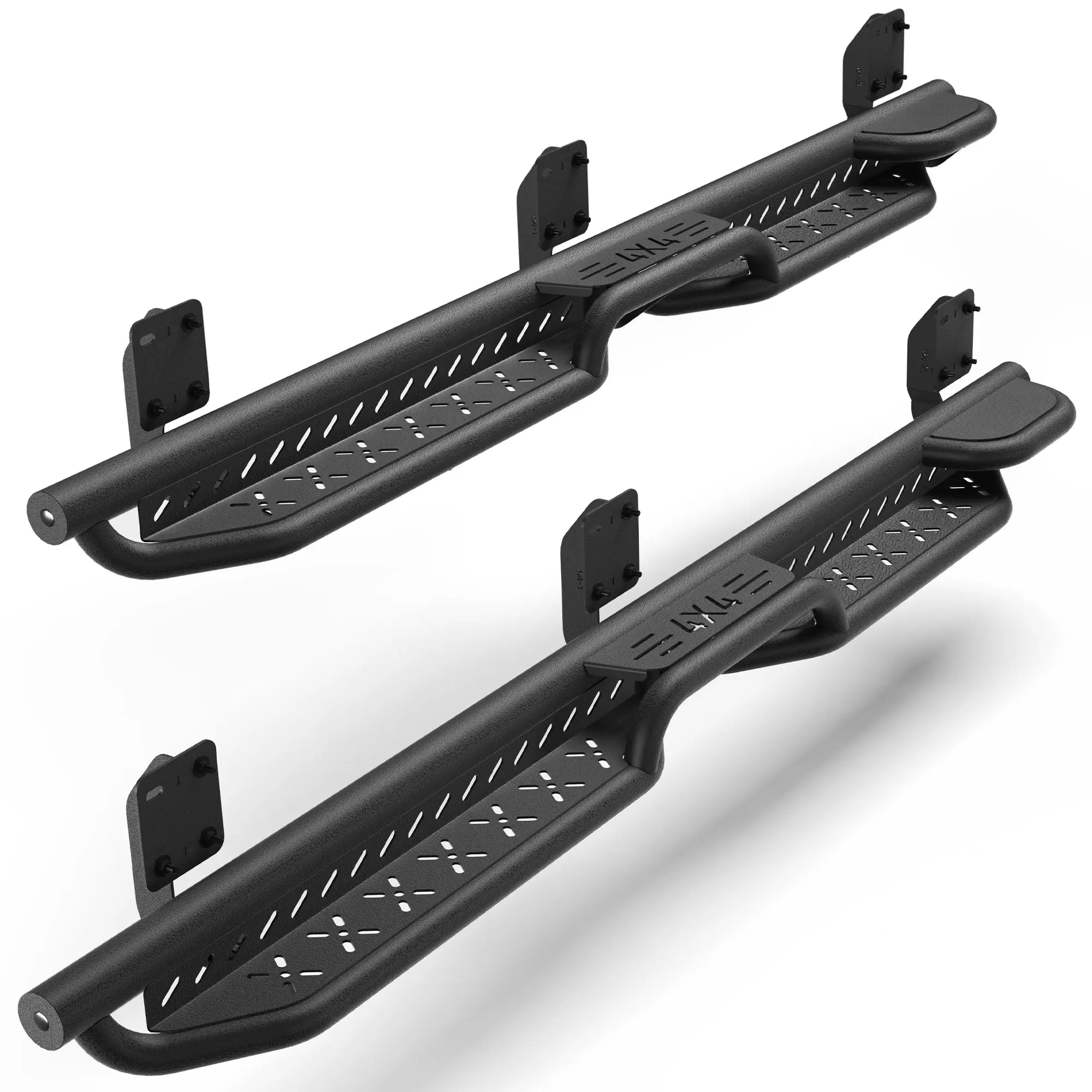 Running Boards Side Steps Two Raised Step Compatible for 1999-2016 Ford F250 SuperCrew (4 Door), 2 Stairs Side Step Rails Coated Black Carbon Steel Nerf Bars POFENZE