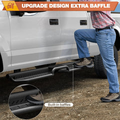 Running Boards Side Steps Two Raised Step Compatible for 1999-2016 Ford F250 SuperCrew (4 Door), 2 Stairs Side Step Rails Coated Black Carbon Steel Nerf Bars POFENZE