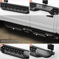 Running Boards Side Steps Two Raised Step Compatible for 1999-2016 Ford F250 SuperCrew (4 Door), 2 Stairs Side Step Rails Coated Black Carbon Steel Nerf Bars POFENZE