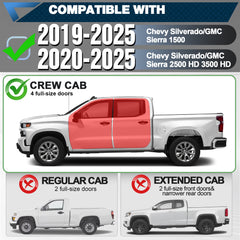 Fitment Guide: Compatible with 2019-2025 Chevy Silverado 1500 & 2020-2025 GMC Sierra 2500HD 3500HD Crew Cab | POFENZE