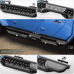 Running Boards Side Steps for Jeep Gladiator JT (4-Door) - 2 Stairs Black Powder Coated Nerf Bars, Carbon Steel Side Step Rails POFENZE