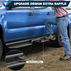 Running Boards Two Raised Step for 2005-2023 Toyota Tacoma Crew Cab with 4 Full-Size Doors POFENZE