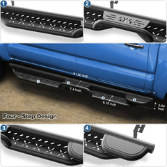 Running Boards Two Raised Step for 2005-2023 Toyota Tacoma Crew Cab with 4 Full-Size Doors POFENZE