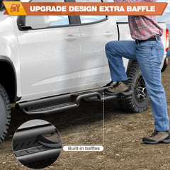 Running Boards Two Raised Step for 2015-2025 Chevrolet Chevy Colorado/GMC Canyon 4 Full Size Doors Powder-Coated Black Side Steps Nerf Bars POFENZE