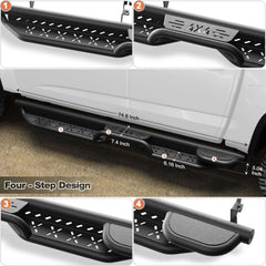 Running Boards Two Raised Step for 2015-2025 Chevrolet Chevy Colorado/GMC Canyon 4 Full Size Doors Powder-Coated Black Side Steps Nerf Bars POFENZE