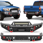 Sierra Steel Front and Rear Bumper Set for 2016-2017-2018 GMC Sierra 1500 Pickup Truck with Winch Plate and LED Lights - POFENZE