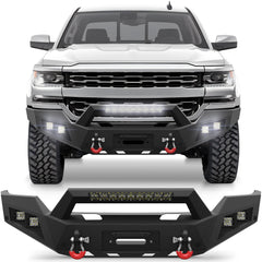 Silverado 1500 Front Bumper Compatible with Chevy Silverado 1500 2016 2017 2018 with Winch Plate, Lights and D-rings POFENZE