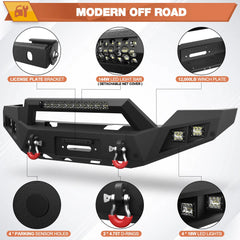 Silverado 1500 Front Bumper Compatible with Chevy Silverado 1500 2016 2017 2018 with Winch Plate, Lights and D-rings POFENZE