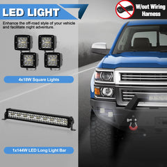 Silverado 1500 Front Bumper for 2014 2015 Chevy Silverado 1500 Pickup, Include Winch Plate, LED Lights and D-rings POFENZE