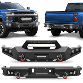 Silverado Bumpers Front and Rear Bumper Combo Full Width Offroad Bumpers for 2020-2023 Chevy Silverado 2500/3500 - POFENZE