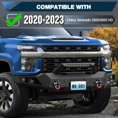 Silverado Full Width Front Bumper for 2020 2021 2022 2023 Chevy Silverado 2500/3500 HD w/Winch Plate, Lights and D-rings - POFENZE