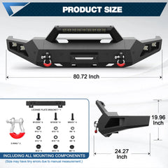 Silverado Full Width Front Bumper for 2020 2021 2022 2023 Chevy Silverado 2500/3500 HD w/Winch Plate, Lights and D-rings - POFENZE