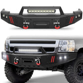 Silverado Full Width Front Bumper for Chevy Silverado 1500 2007-2013, Textured Black Pickup Truck Bumper for Silverado 2007-2013, with Winch Plate, Lights and D-rings POFENZE