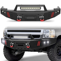 Silverado Full Width Front Bumper for Chevy Silverado 1500 2007-2013, Textured Black Pickup Truck Bumper for Silverado 2007-2013, with Winch Plate, Lights and D-rings POFENZE