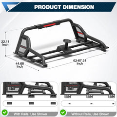 Sport Roll Bar Adjustable Truck Roll Bar 62"–67.51" Universal Fit for Toyota Tundra, Ford F150, Chevy Silverado & RAM POFENZE