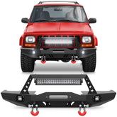 Steel Bumper For Jeep XJ Front Bumper Compatible with 1984-2001 Jeep Cherokee XJ with Winch Plate and Lights - POFENZE