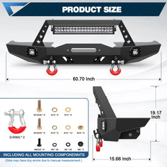 Steel Bumper For Jeep XJ Front Bumper Compatible with 1984-2001 Jeep Cherokee XJ with Winch Plate and Lights