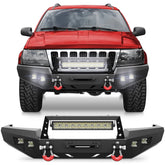 Steel Bumper for Grand Cherokee WJ Front Bumper for 1999 2000 2001 2002 2003 2004 Jeep Grand Cherokee WJ with Winch Plate and Lights - POFENZE