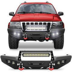 Steel Bumper for Grand Cherokee WJ Front Bumper for 1999 2000 2001 2002 2003 2004 Jeep Grand Cherokee WJ with Winch Plate and Lights - POFENZE