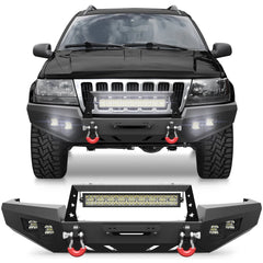 Steel Bumper for Grand Cherokee WJ Front Bumper for 1999 2000 2001 2002 2003 2004 Jeep Grand Cherokee WJ with Winch Plate and Lights - POFENZE