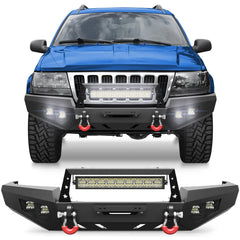 Steel Bumper for Grand Cherokee WJ Front Bumper for 1999 2000 2001 2002 2003 2004 Jeep Grand Cherokee WJ with Winch Plate and Lights
